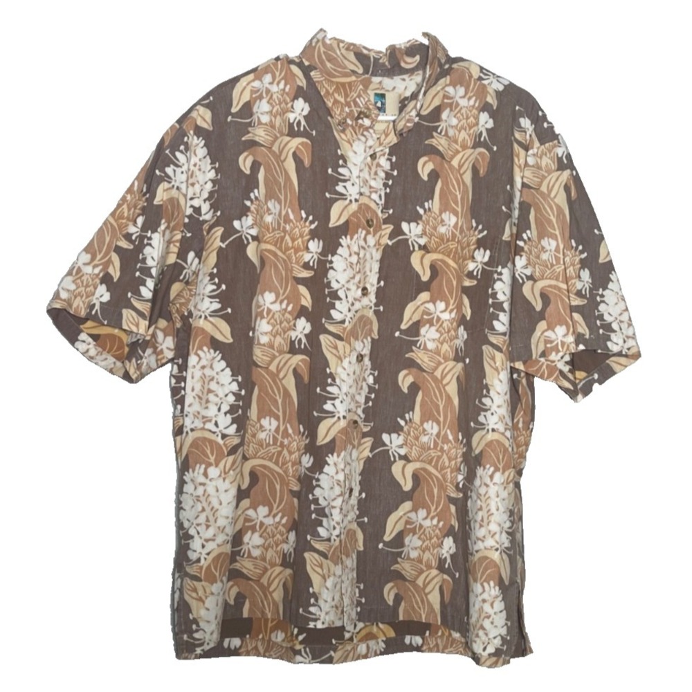 Kahala Hawaiian Islands Shirt Men's XXL‎ Brown Floral Tropical Button Inside Out